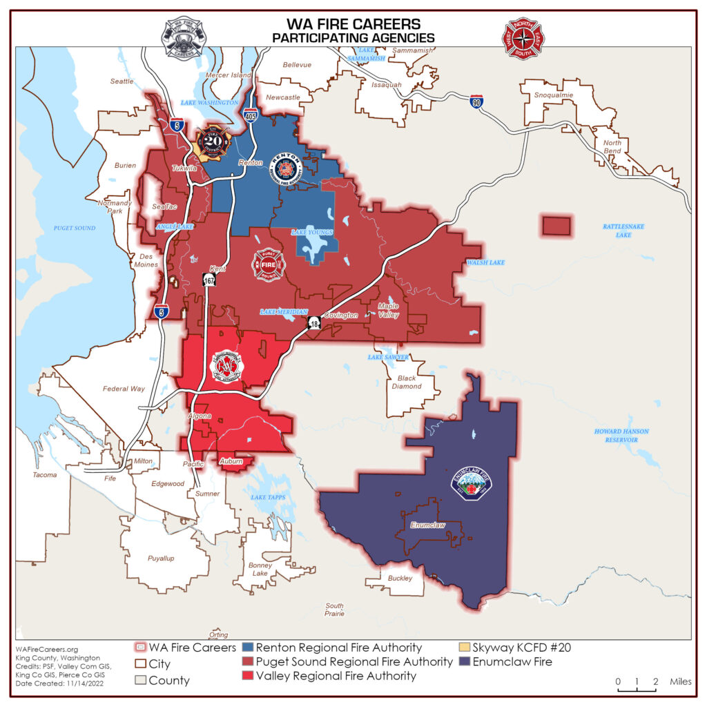 Image of a map showing the boundaries of each fire agency who participates in WA Fire Careers. 